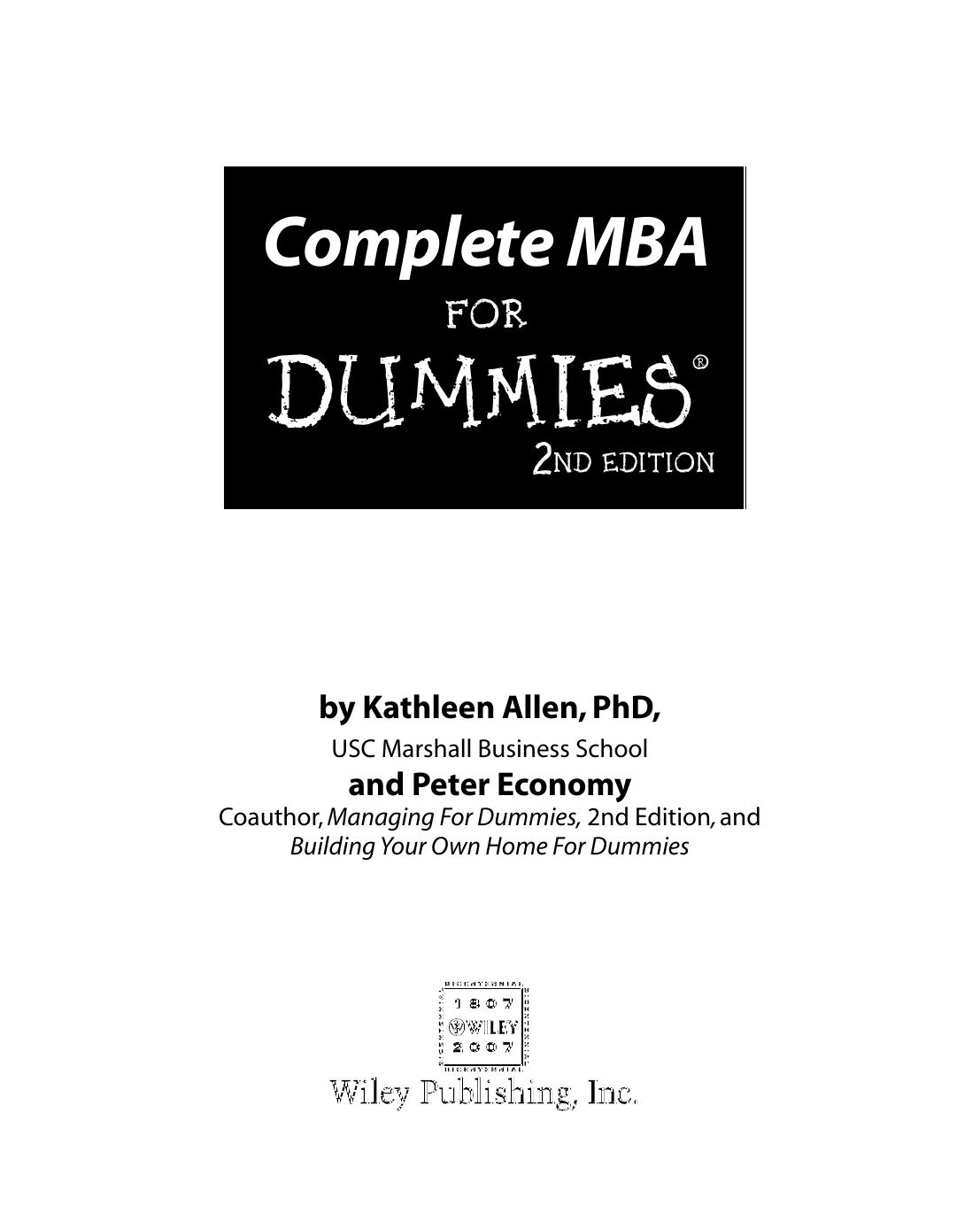 Complete MBA for Dummies, 2nd E