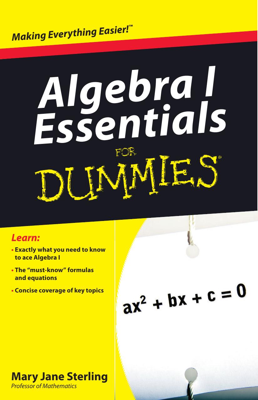 Algebra I Essentials For Dummies