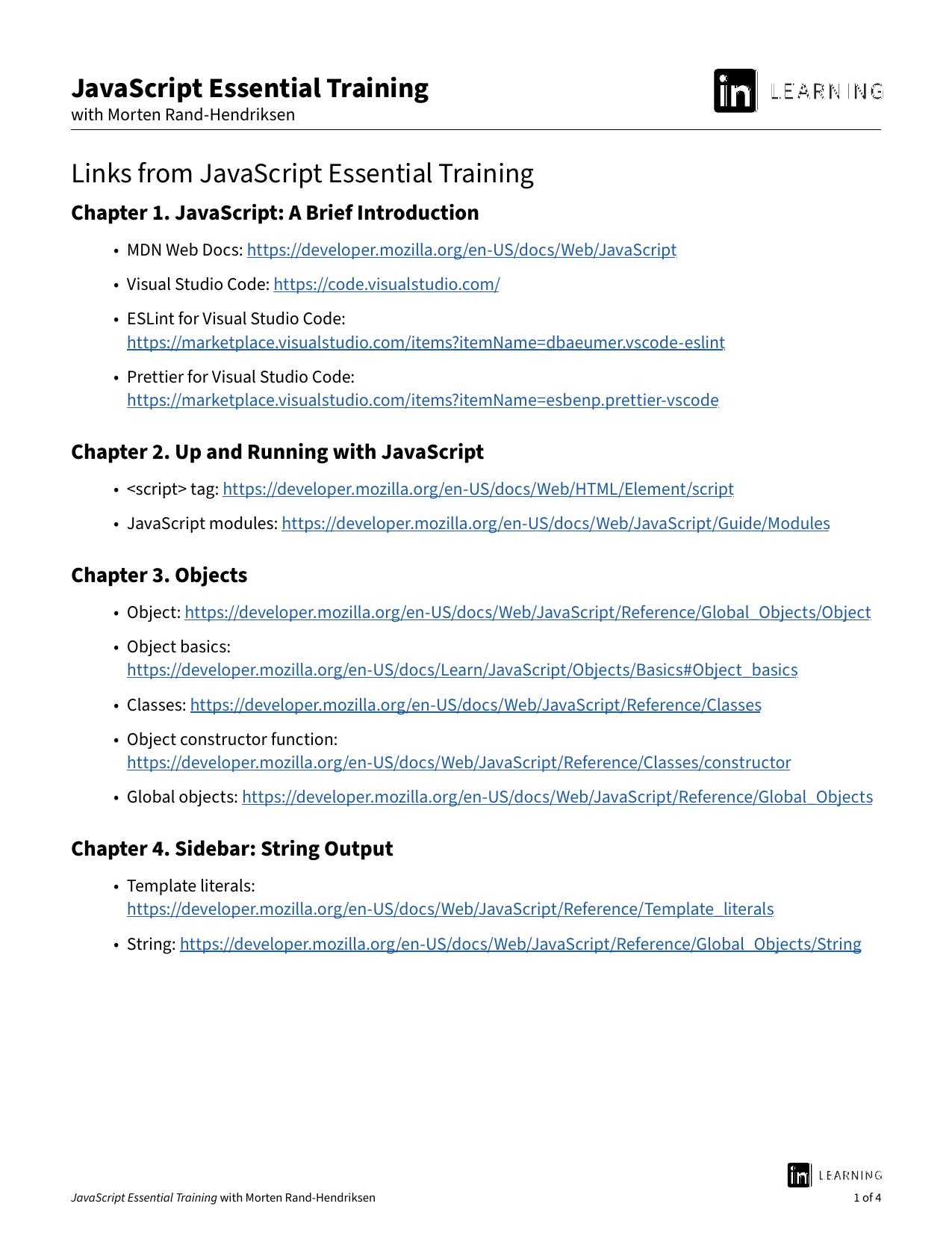 JavaScript Essential Training Resources
