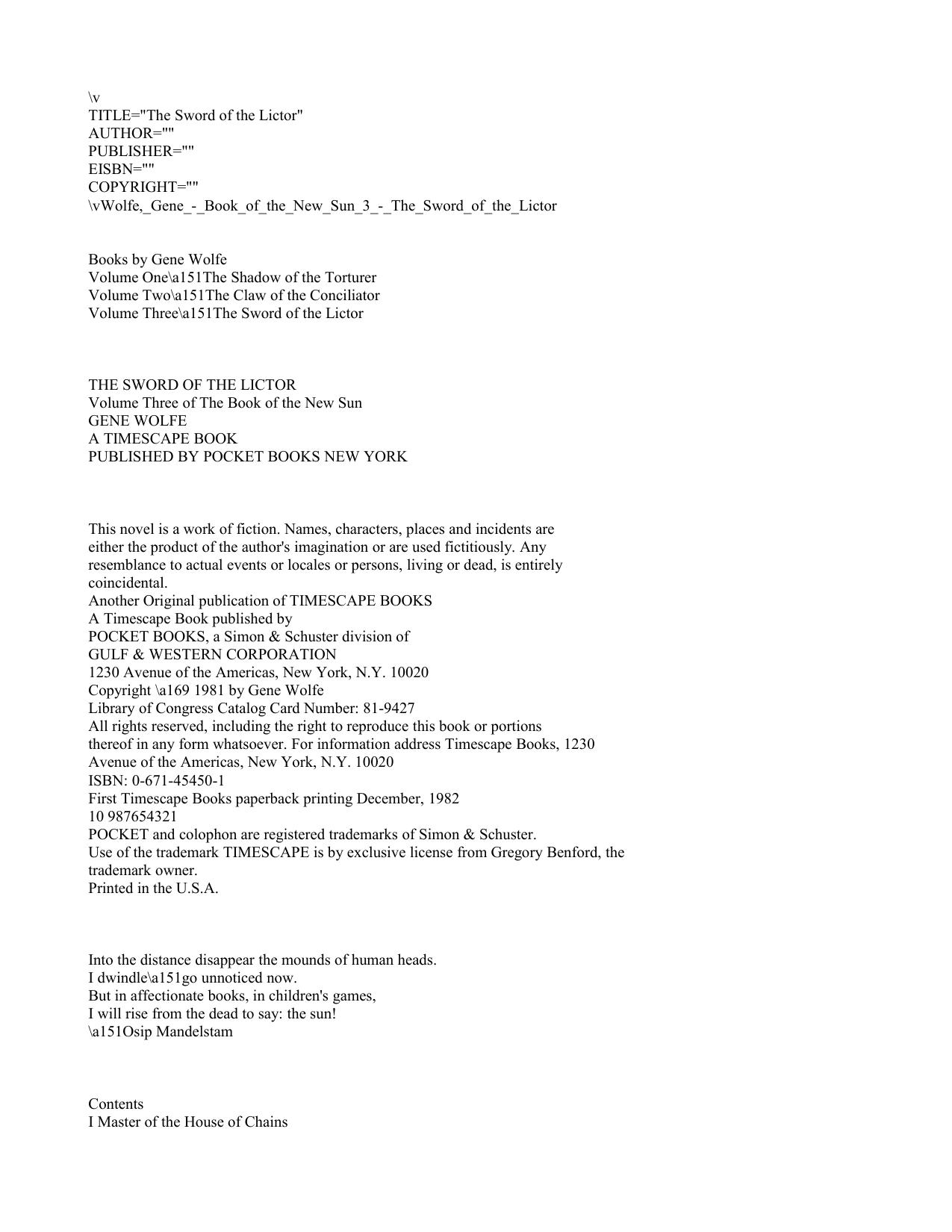 Wolfe, Gene - New Sun 03