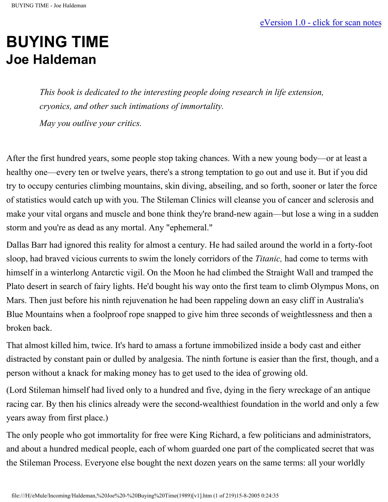 BUYING TIME - Joe Haldeman