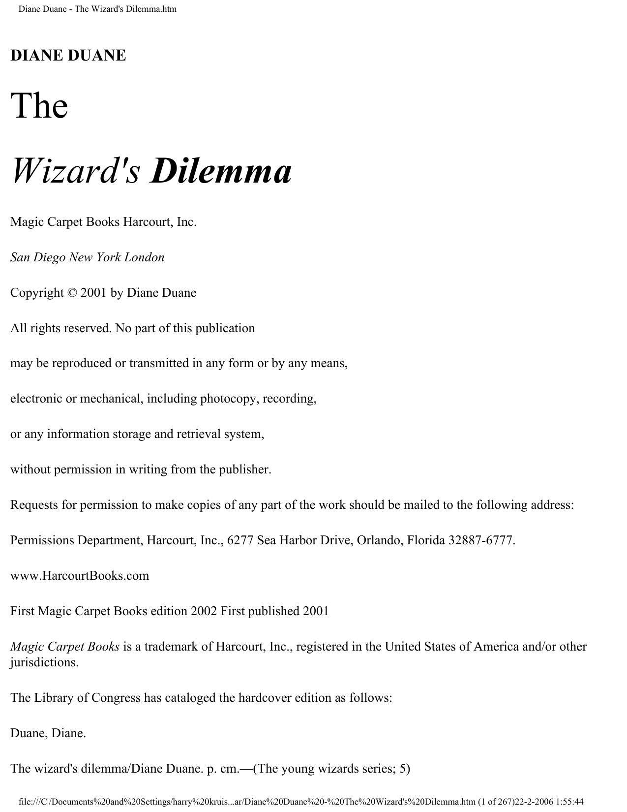 Diane Duane - The Wizard's Dilemma.htm
