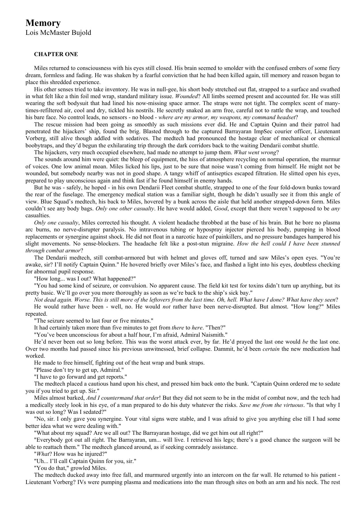 Bujold, Lois McMaster - Miles Vorkosigan 08 - Memory