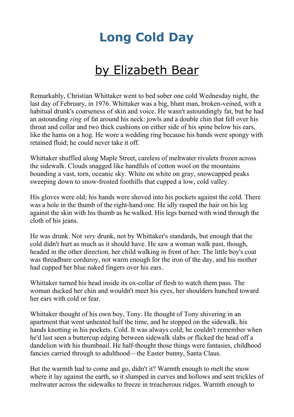 Bear, Elizabeth - Long Cold Day