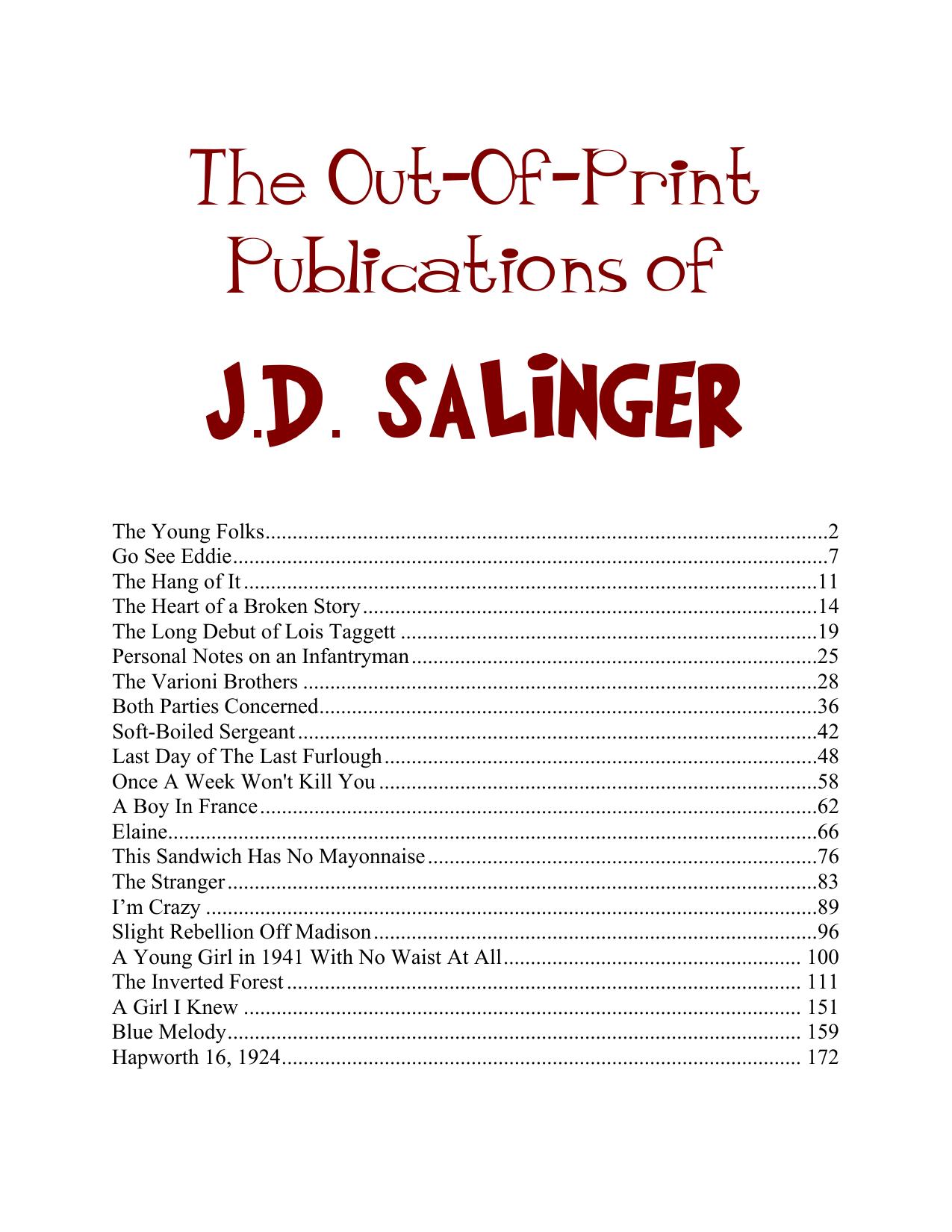 22 Out-of-print J. D. Salinger Stories