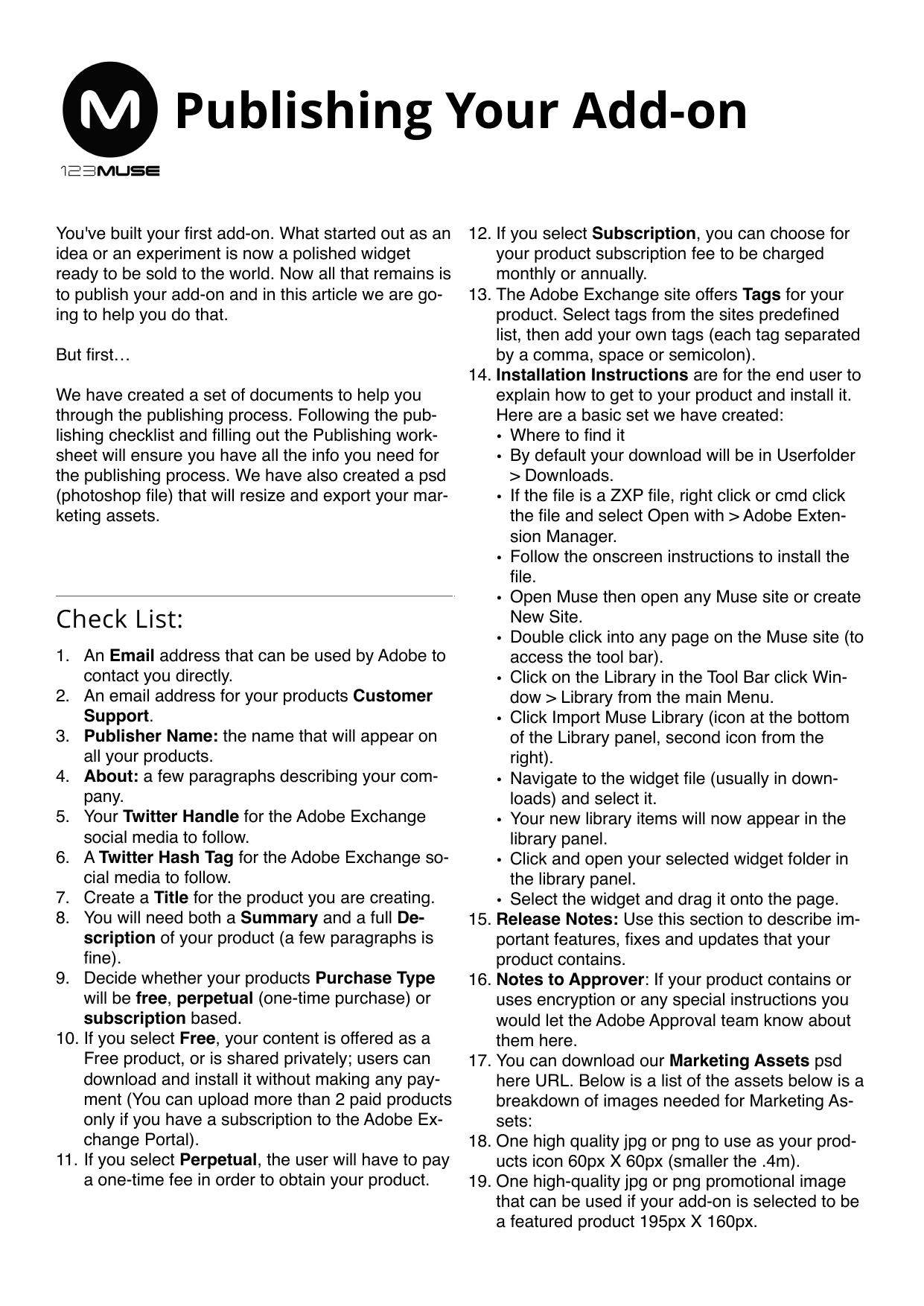 Publishing Addon two column